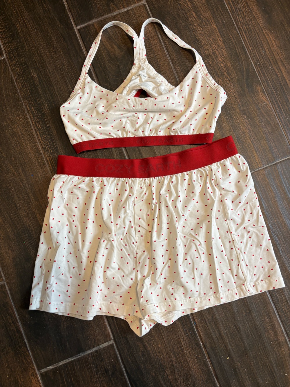 Cozy Earth White and Red Heart Bamboo Sleep Bralette & Shorts Set